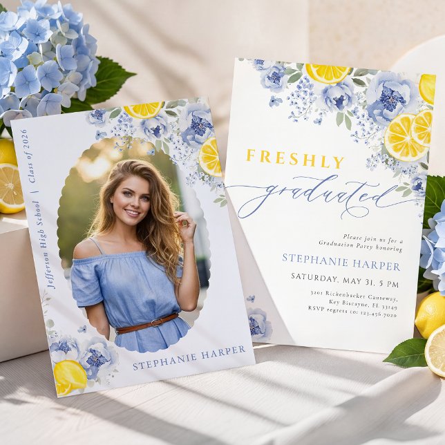 Convite Blue Lemon Freshly Graduated Invitation (Criador carregado)