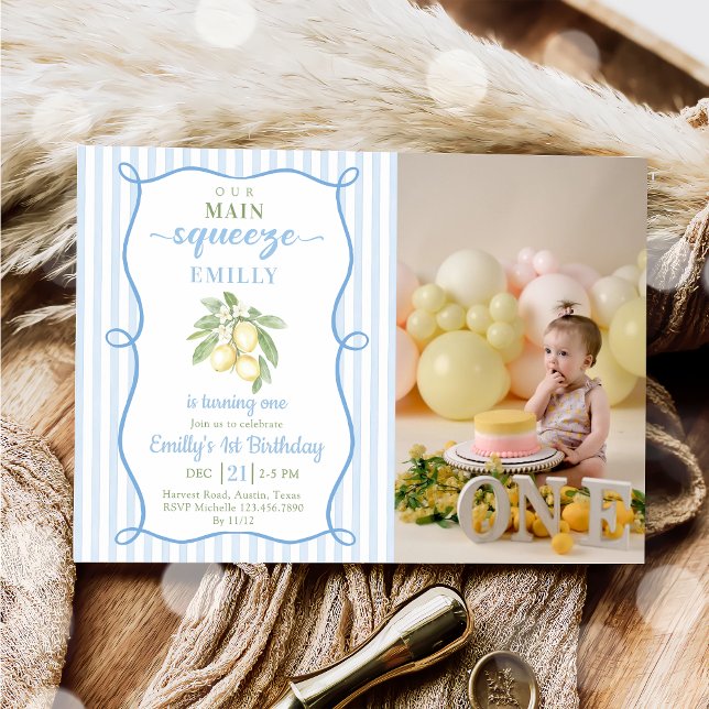 Convite Blue Lemonade Birthday Photo Invitation (Criador carregado)