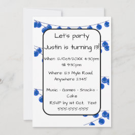 Convite Blue Lights Teen Boy Customisable Birthday Invitat