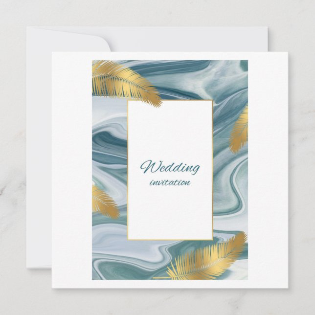 Convite Blue Liquid Marble Wedding Invitation | Premium El (Frente)