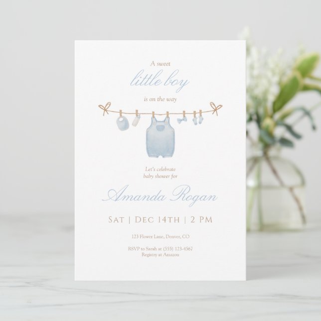 Convite Blue Little Boy Baby Shower Invitation (Em pé/Frente)