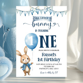 Convite Blue Little Bunny First Birthday Invitation
