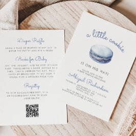 Convite Blue Little Cookie Macaron QR Code Boy Baby Shower