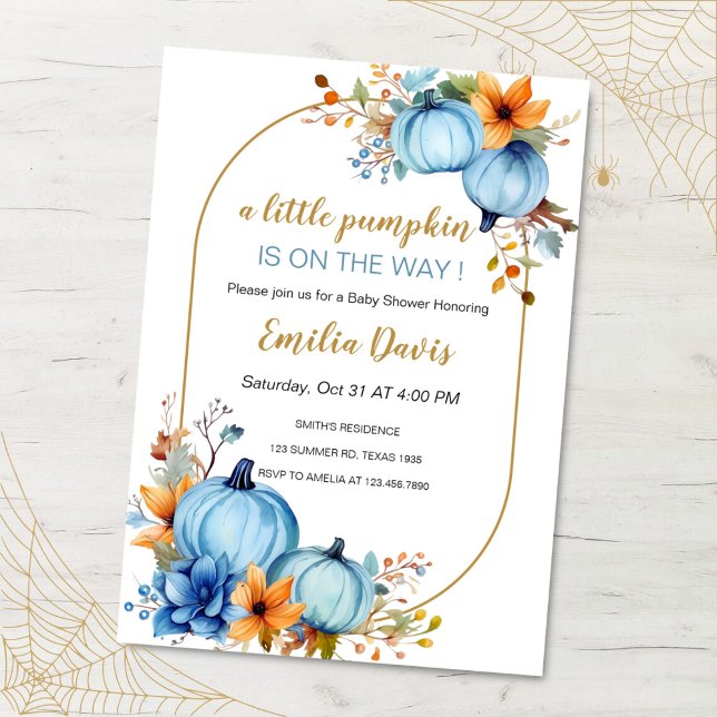 Convite Blue Little Pumpkin Baby Shower (Criador carregado)