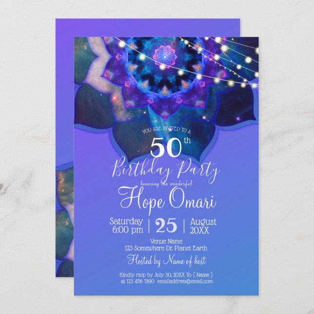 Convite Blue Lotus Mandala (Frente/Verso)