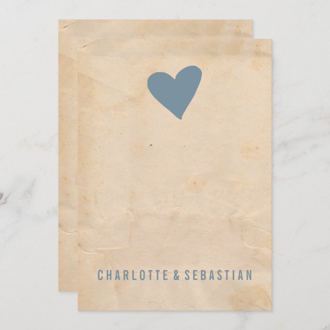 Convite Blue Love Heart Modern Simple Casamento Contemporâ (Frente/Verso)