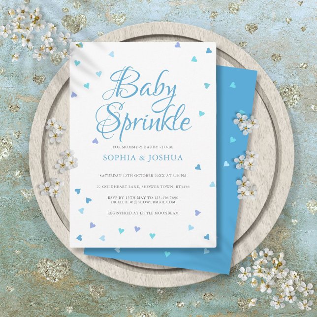 Convite Blue Love Hearts Casais Baby Boy Sprinkle Chá (Blue Love Hearts Couples Baby Boy Sprinkle Shower Invitation)