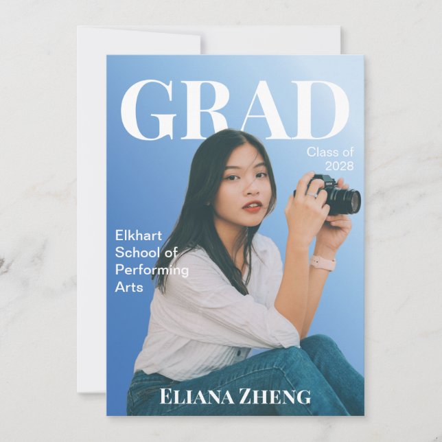 Convite Blue Magazine Graduation Announcement Card (Frente)