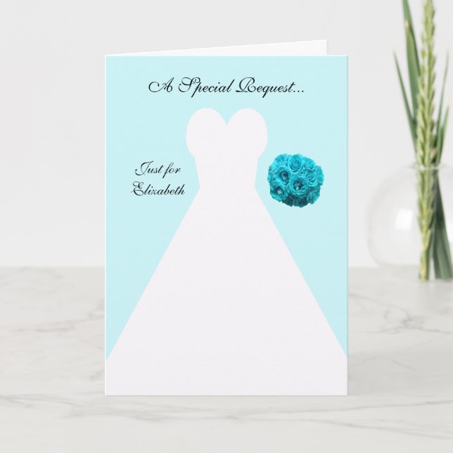 Convite Blue Maid of Honor Card -- Bridal Gown (Frente)