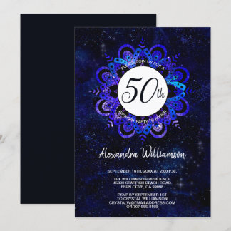 Convite Blue Mandala Space Stars Boho 50th Festa de aniver