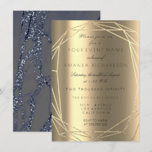 Convite Blue Marble Noivado Aniversário Diamante Moldura D