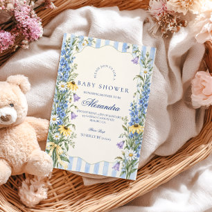 Convite Blue Meadow Baby em Flor Chá de Bebê