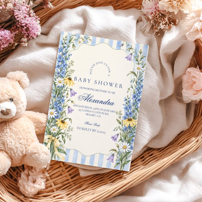 Convite Blue Meadow Baby em Flor Chá de Bebê (Criador carregado)