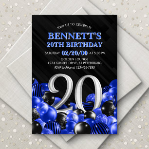 Convite Blue Mens 20 Birthday