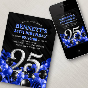 Convite Blue Mens 25 Birthday
