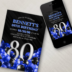 Convite Blue Mens 80 Birthday