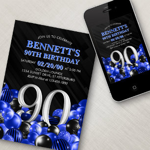 Convite Blue Mens 90 Birthday