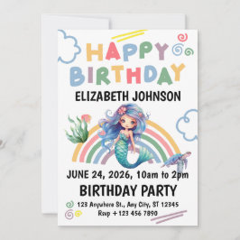 Convite Blue Mermaid Birthday Invitation in White