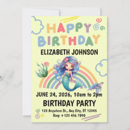 Convite Blue Mermaid Birthday Invitation in Yellow