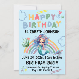 Convite Blue Mermaid Birthday Party Invitation in Blue