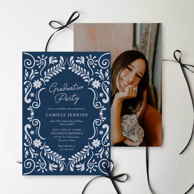 Convite Blue Mexican Fiesta Graduation Party Photo Invite (Blue Mexican Fiesta Graduation Photo Invite)