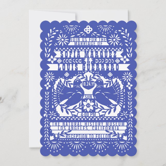 Convite Blue Mexicano Fantail Doves Papel Picado (Frente)