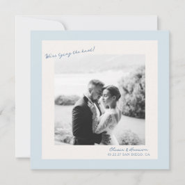 Convite Blue Minimal Photo Wedding Save the Date