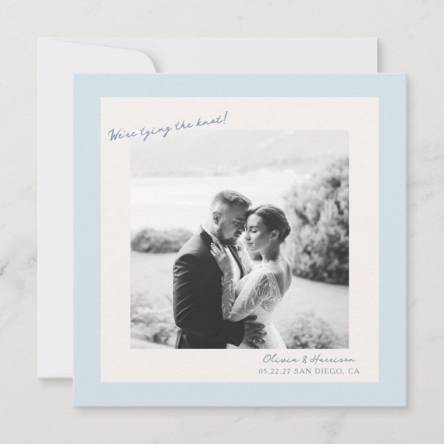Convite Blue Minimal Photo Wedding Save the Date (Frente)