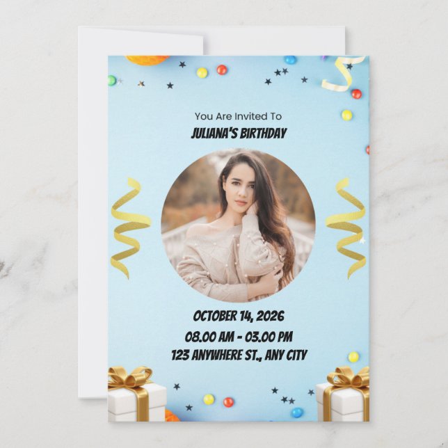 Convite Blue Modern Birthday Party Invitation (Frente)