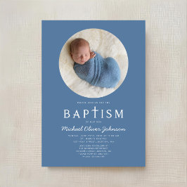 Convite Blue Modern Religião Fotografia Boy Baptism