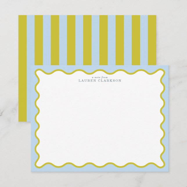 Convite Blue & Mustard Wavy Border Note Card (Frente/Verso)