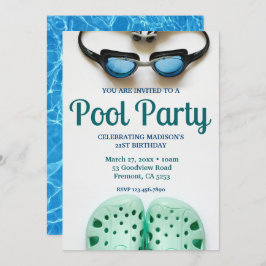 Convite Blue Natation Gogggggggg Festa de Piscina de Anive