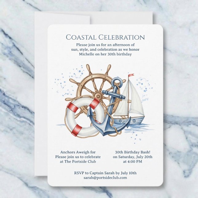 Convite Blue Nautical Anchor Birthday Invite (A classic maritime look.)