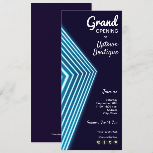 Convite Blue Neon Business (Frente/Verso)