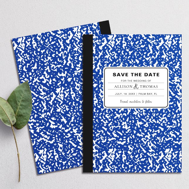 Convite Blue Notebook Teacher Engraçado Salve A Data Casam (Perfect for school teachers and anyone who appreciates a playful twist on tradition.)