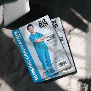 Convite Blue Nurse RN Graduation Photo Magazine