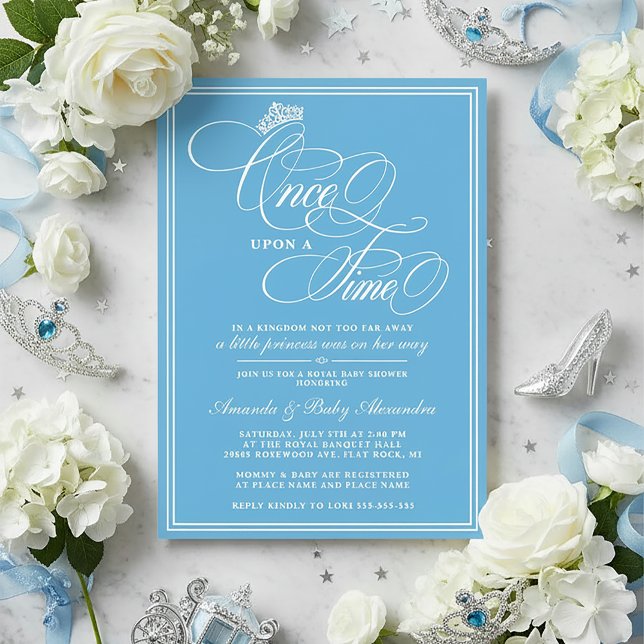 Convite Blue Once Upon A Time Princess Baby Shower (Princess Baby Shower | Once Upon a Time Princess Baby Shower Invitation)