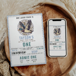 Convite Blue One Lucky Duck 1st Birthday | Cute Duck