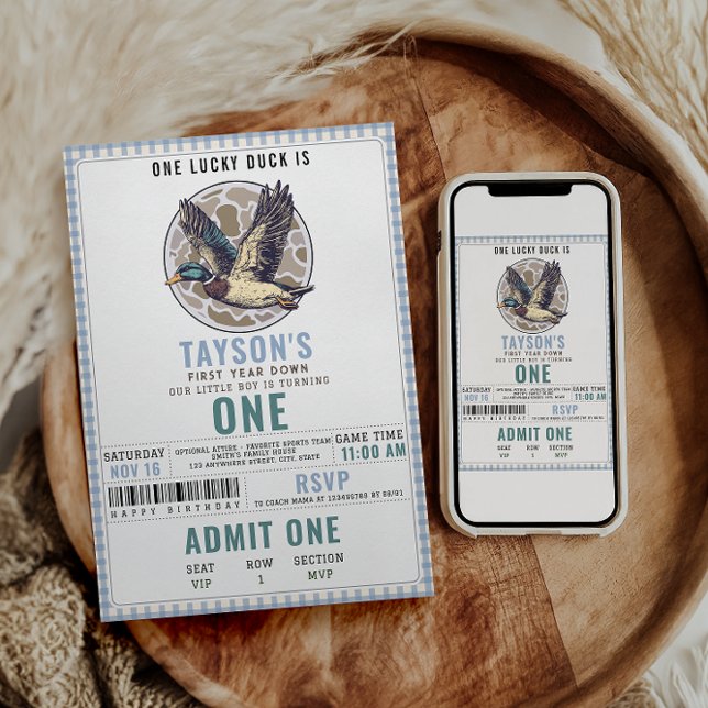 Convite Blue One Lucky Duck 1st Birthday | Cute Duck (Criador carregado)