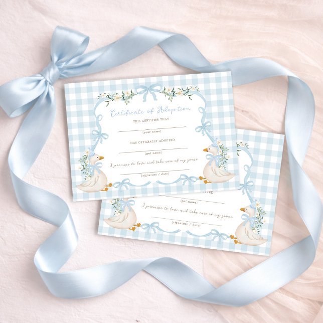 Convite Blue One Silly Goose: Certificate of Adoption Card (Criador carregado)