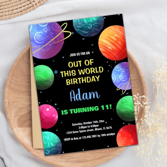 Convite Blue Out of the world Birthday Invtions (Blue Out of this world Birthday Invitations)