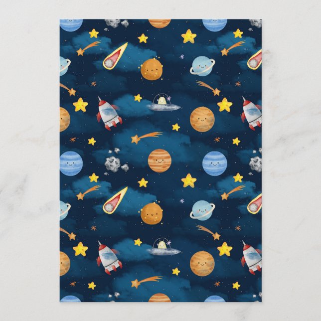 Convite Blue Outer Space Planets Seamless Pattern (Frente)