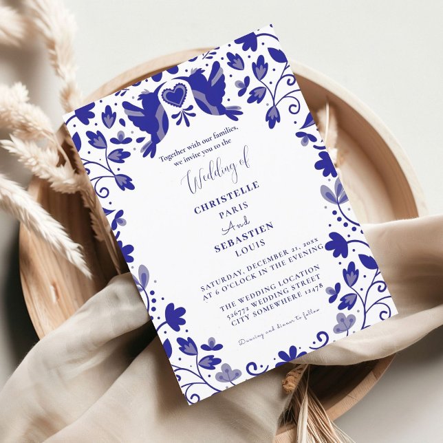 Convite Blue Papel Picado Inspirou Casamento (Criador carregado)