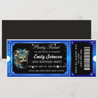 Convite  blue party ticket invitations 