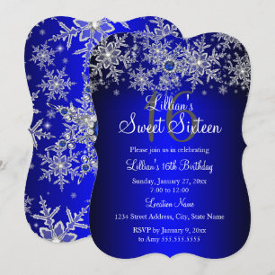 Convite Blue Pearl Silver Snowflake Sweet 16