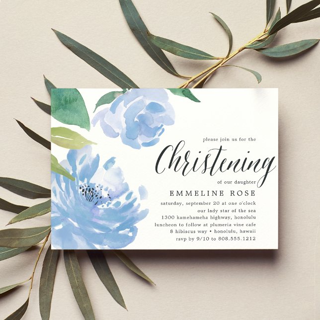 Convite Blue Peony | Watercolor Floral Christening (Criador carregado)