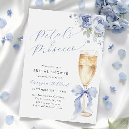 Convite Blue Petals and Prosecco Bridal Shower Invitation