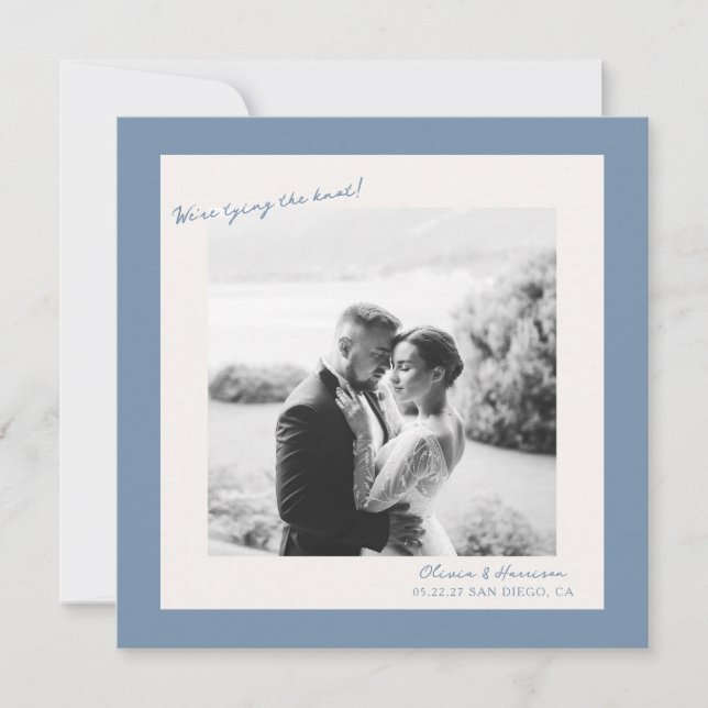 Convite Blue Photo Wedding Save the Date (Frente)