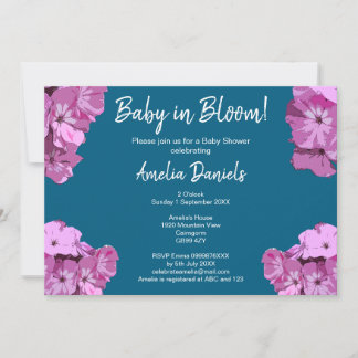 Convite Blue & Pink Floral Baby Shower Invitation