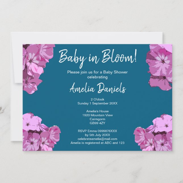 Convite Blue & Pink Floral Baby Shower Invitation (Frente)
